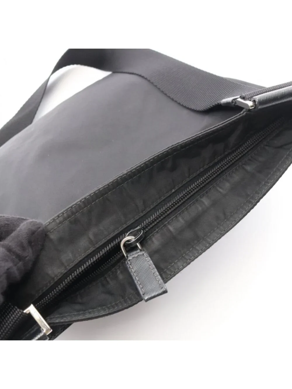 Prada Shoulder Bag Tessuto Saffiano Black Nylon Leather Triangle Logo